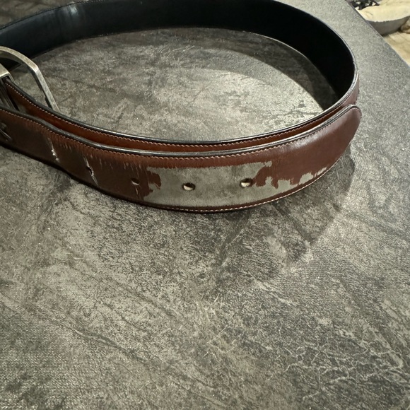 Columbia Men’s Brown and Black Genuine Leather Woven Trim Belt Size 36 - Picture 4 of 6